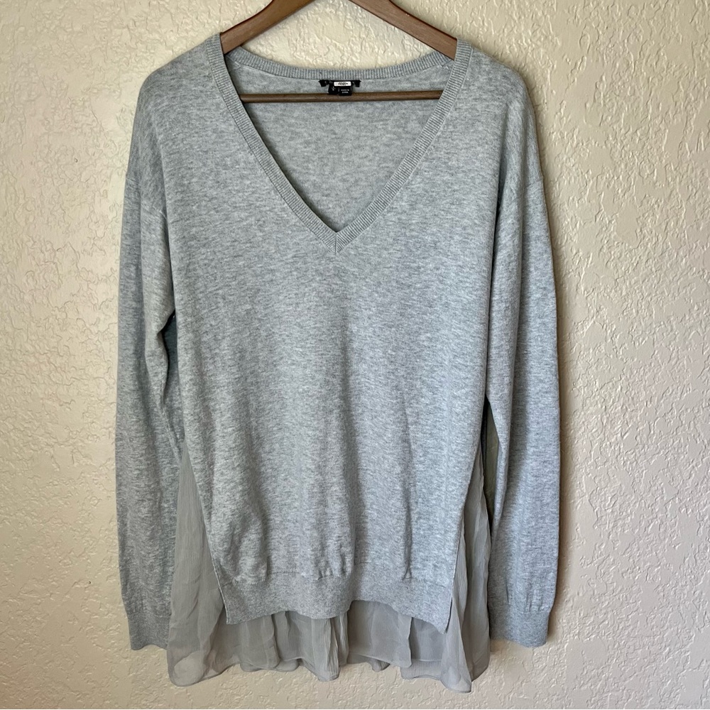 Theory Gray Cashmere & Silk V-neck Sweater Size Large